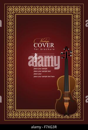 Cover  for notes  with violin image in retro style. Vector color Stock Vector