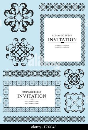 Collection of ornamental rule lines, frames and design elements. Stock Vector