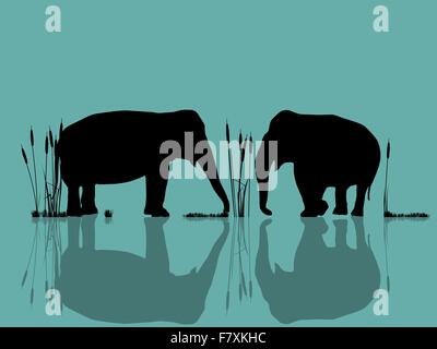 Elephants playing in the water Stock Vector