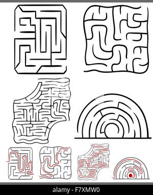 mazes or labyrinths diagrams set Stock Vector