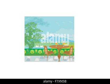 Vector landscape with mountains and swans on the lake Stock Vector