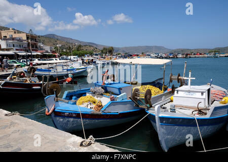 Fishing boats in the harbour at Elounda, Crete. Stock Photo