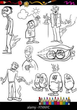 sayings set cartoon coloring page Stock Vector