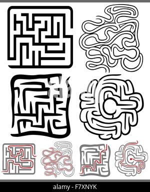 mazes or labyrinths diagrams set Stock Vector