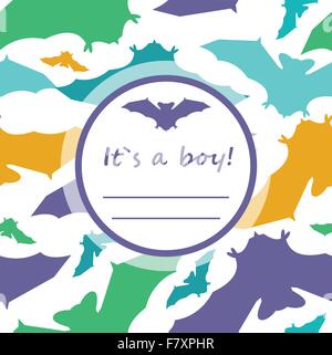 Baby boy shower card with cute bats Stock Vector