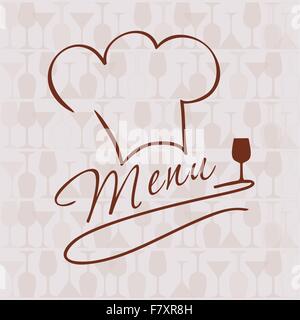 Restaurant and bar menu list. Illustration of chief hat , wine glasses. Stock Vector