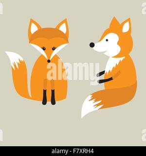 Vector retro card with two cute foxes in love. Fox couple. Stock Vector