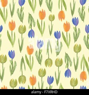 Seamless background of watercolor tulip flowers. Stock Vector
