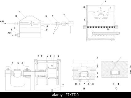 Engineering drawing of industrial equipment Stock Vector