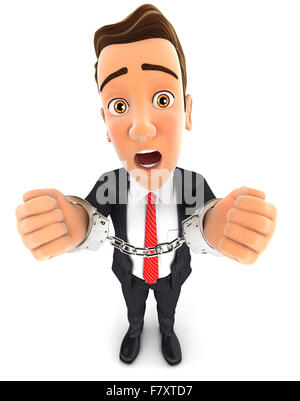 3d businessman with hand in handcuffs, isolated white background Stock Photo