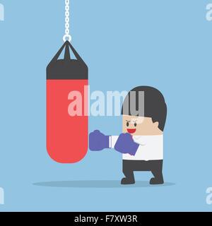 Businessman wearing boxing gloves and punch the punching bag, VECTOR, EPS10 Stock Vector