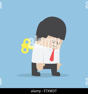 Businessman with wind-up key in his back, VECTOR, EPS10 Stock Vector