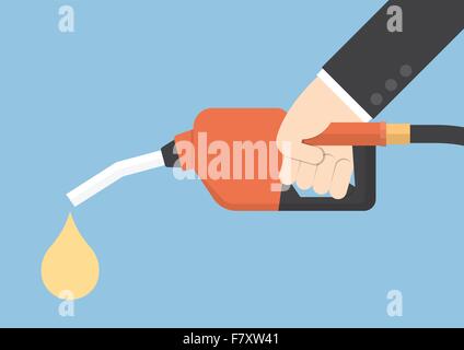Hand holding gas fuel pump nozzle, VECTOR, EPS10 Stock Vector