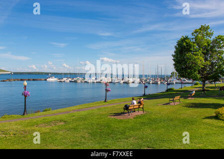 Downtown waterfront in Bayfield Wisconsin on Lake Superior Stock Photo