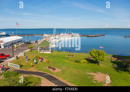 Downtown waterfront in Bayfield Wisconsin on Lake Superior Stock Photo