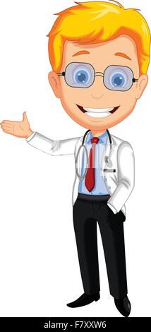 handsome doctor cartoon presenting Stock Vector