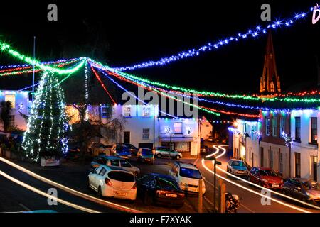 The village of Uffculme in Mid Devon puts on a spectacular show of Christmas Lights each year. Stock Photo