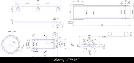 Engineering drawing of steel bush Stock Vector