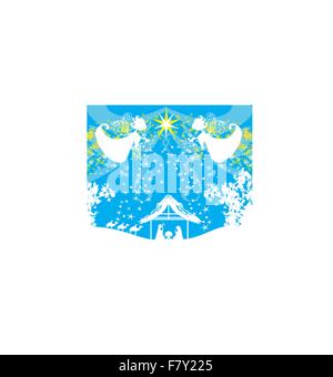 Biblical scene - birth of Jesus in Bethlehem. Stock Vector