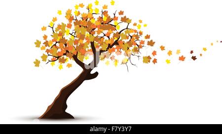 Autumn tree with falling maple leaves Stock Vector