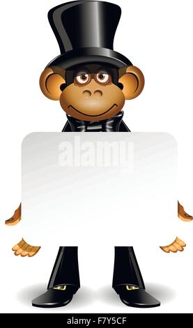 monkey in a top hat with white background Stock Vector