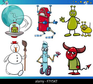 Cartoon Illustration of Alien Fantasy Characters Coloring Book Activity ...
