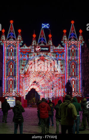 Edinburgh, Scotland, UK. 3rd Dec, 2015. The Royal Mile in Edinburgh has been lit up by a spectacular light show for St Andrews day and up to Christmas Eve. The display consists of 26 arches and 60,000 lights.  Credit:  Andrew Steven Graham/Alamy Live News Stock Photo
