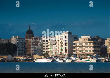 Marsala Sicily, view of fishing boats moored in the harbour at Marsala, Sicily. Stock Photo