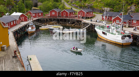 Quayside of heritage village of Nusfjord in the western Lofoten Islands - once a major centre for Norway's cod fishng industry Stock Photo