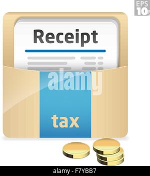 Folder with tax preparation documents, bookkeeping, organized receipts and gold coins Stock Vector