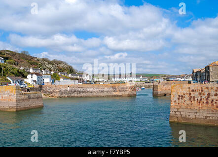 The double entrance to the harbour at Porthleven in Cornwall, UK Stock Photo