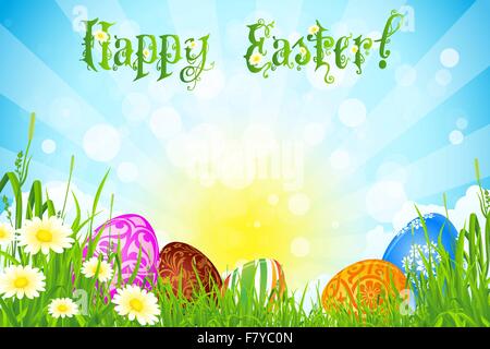 Easter Background with Decorated Easter Eggs Stock Vector
