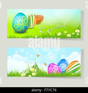 Set of Easter Cards with Decorated Eggs Stock Vector