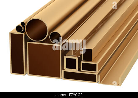 Stack of Copper Rolled Metal Products isolated on white background Stock Photo