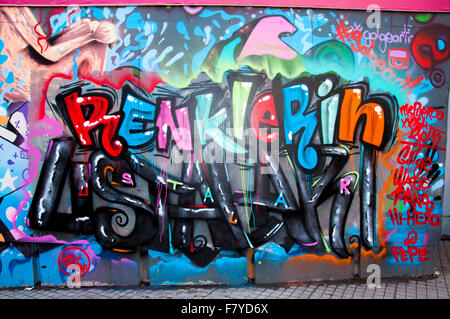 Detail of fresh and colorful graffiti on the wall in istiklal avenue, Istanbul, Turkey Stock Photo