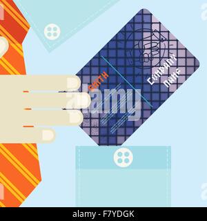 Hand Holding Business Card In Flat Design Style Stock Vector