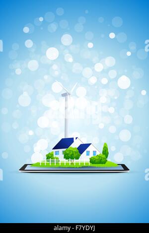 Country House and Power Station on Tablet Computer Stock Vector