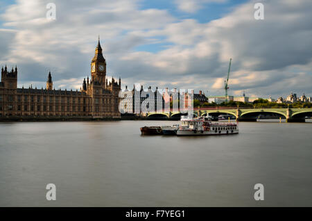 Long time Exposure - Sunset over the River Thames and Westminster Stock Photo