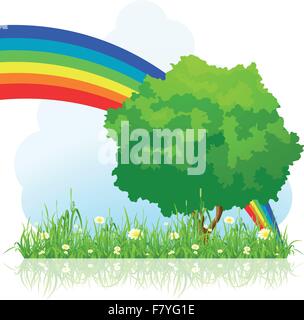 Isolated green tree with rainbow Stock Vector