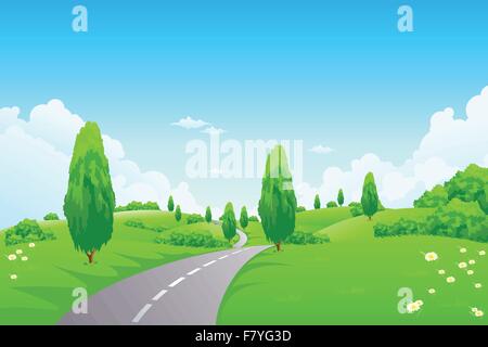 Green landscape background with tree and grass vector Stock Vector ...
