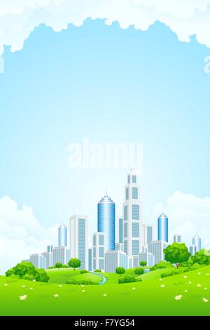 City Landscape with Green Hills Stock Vector