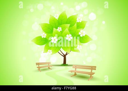 Abstract Green Tree Background with Flowers and Path Stock Vector Image ...