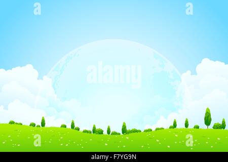 Green Background with Moon in the Sky Stock Vector