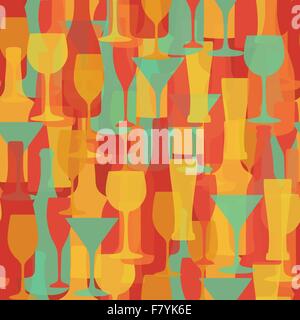 Alcohol Bottles and glasses seamless pattern. Beer, champagne, wine , other drinks design. Stock Vector