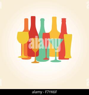 Alcohol Bottles and glasses  pattern. Beer, champagne, wine , other drinks design. Stock Vector