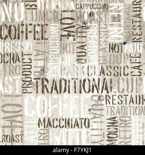Coffee words on the wooden background. Vector Stock Vector