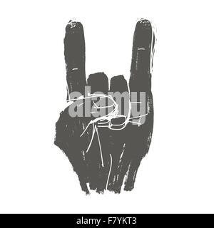 Grunge "rock on" gesture illustration. Vector Stock Vector