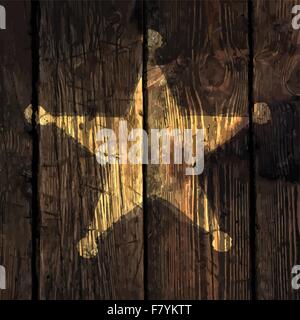 Grunge sheriff star on wooden texture. Stock Vector