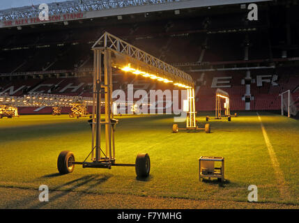 Lights keep grass pitches in summer condition in depths of winter,Old Trafford,Manchester,England,UK
