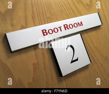 Manchester United Boot Room Door, Old Trafford, Stretford, England, UK - who deserves the boot after recent defeats and events? Stock Photo